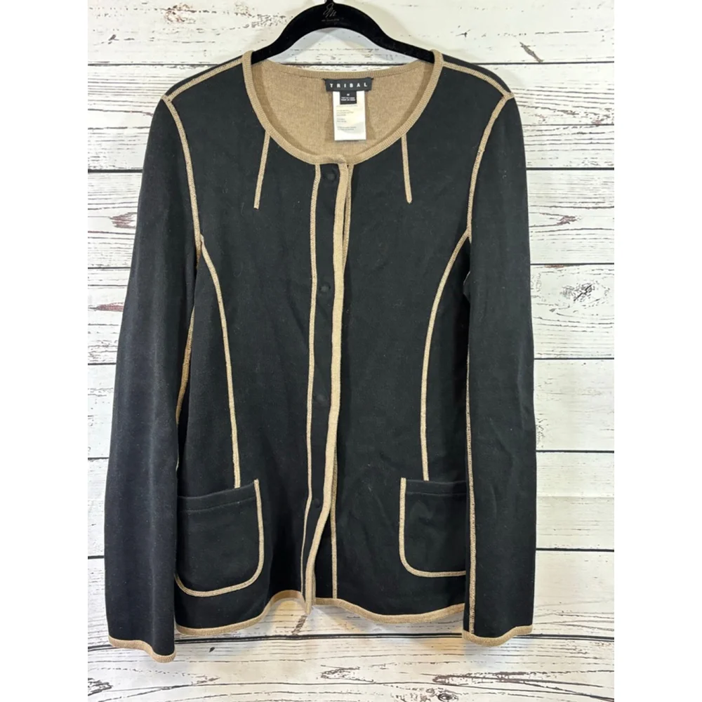 Women's Tribal Black Beige Cardigan M